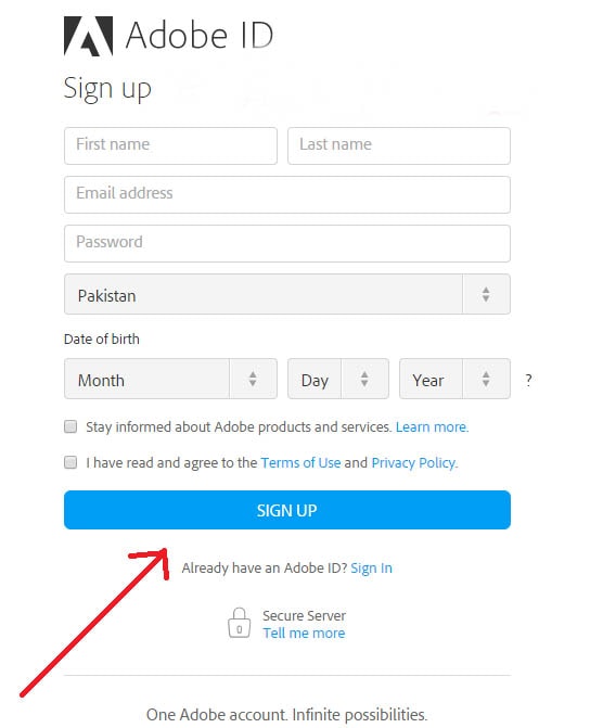 Sign-up Adobe.com